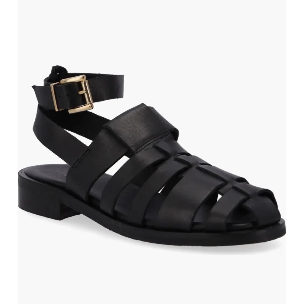 ALOHAS Perry Ankle black leather Strap Fisherman Sandal size 35 missing 1 strap